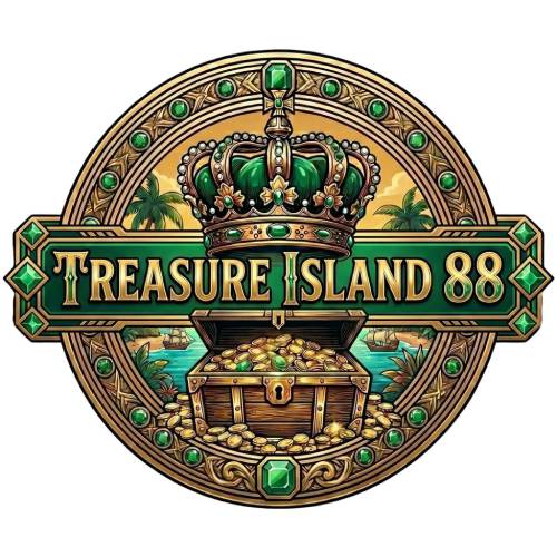 App download banner showing a smartphone with the TreasureIsland88 Casino interface
