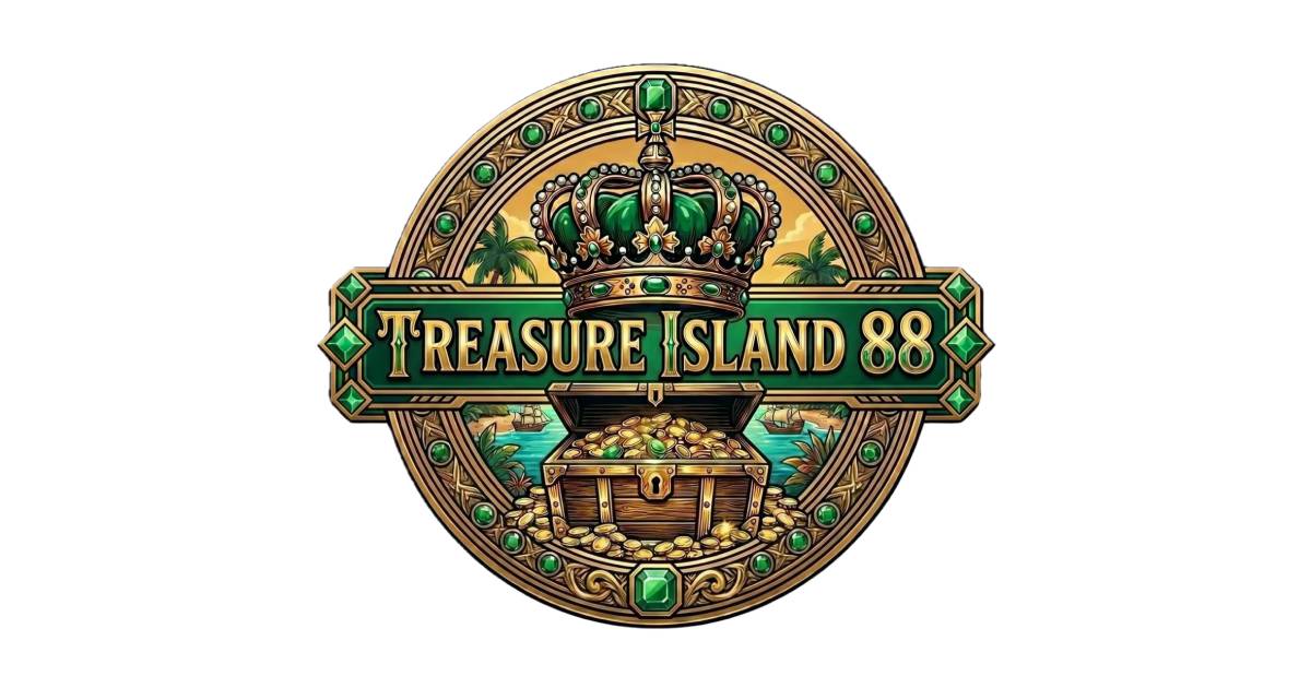 Main hero banner showing a pirate ship, treasure island, and golden coins for Treasure Island 88 Casino